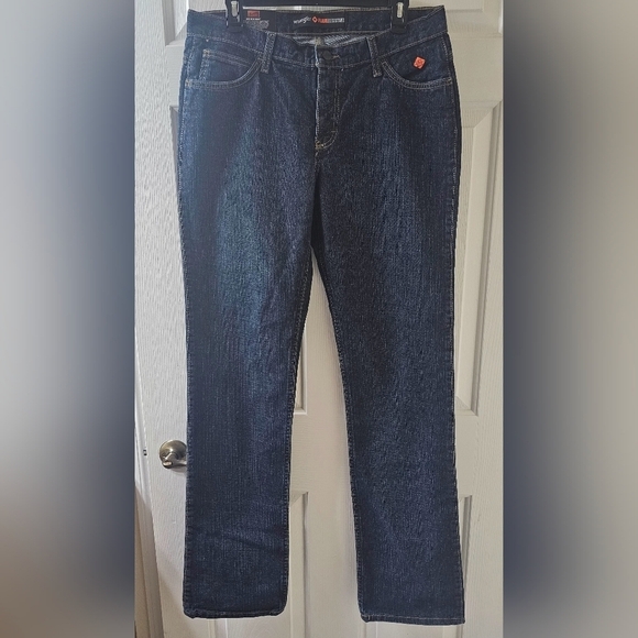 Wrangler Woman's FR Crosshatch Bootcut Mid- Rise Dark Wash Jeans S 11X36 NEW - Picture 2 of 12